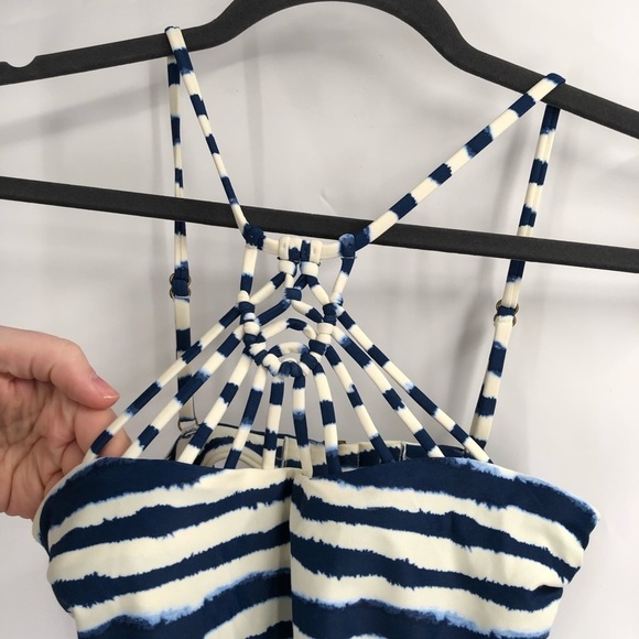 TORI PRAVER Indigo Stripe One Piece Halter Swimsuit Strappy Stripes Swim Women S - Picture 3 of 8